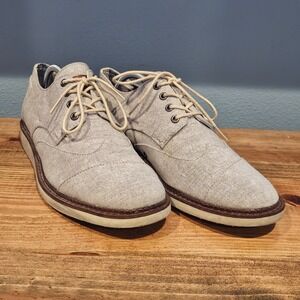 Toms Shoes Mens 10 Gray Canvass Oxfords Lace Up  Cap Toe Casual‎